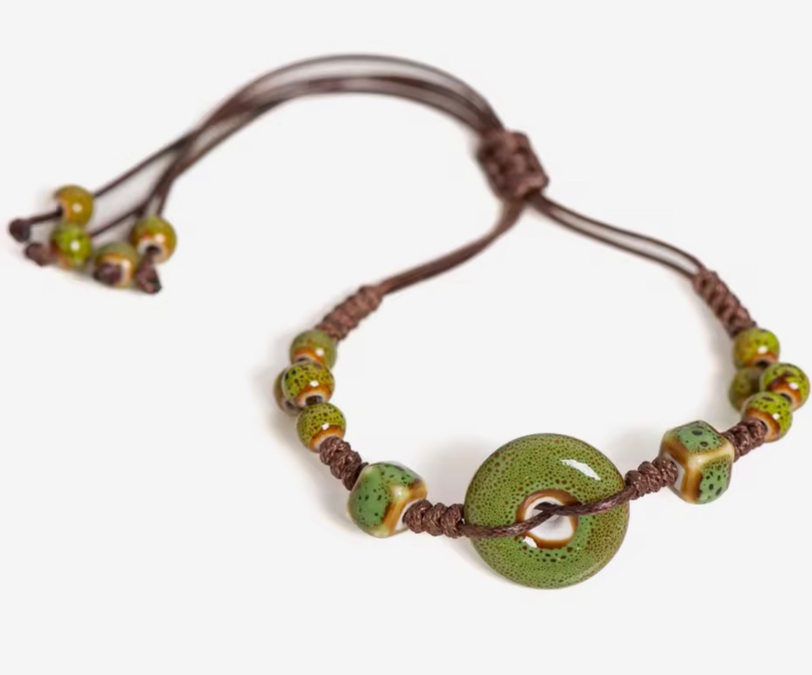 Boho Handmade Glazed Ceramic Peace Buckle Bracelet Adjustable Vintage Jewelry