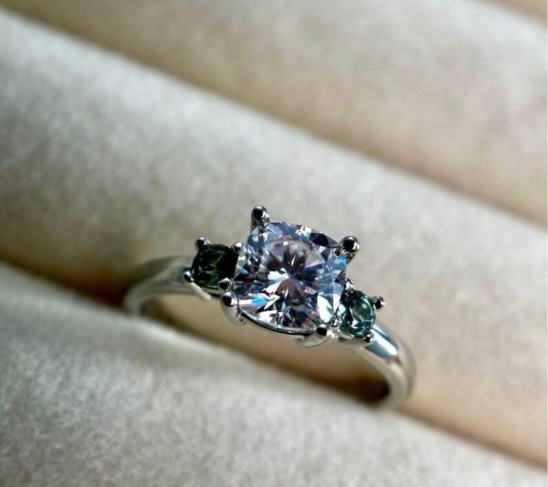 Moissanite And Side Colour Stones Ring 925 Sterling silver Engagement Ring.