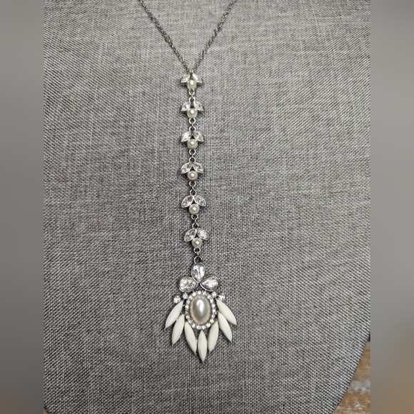 Park Lane “SPARK” NECKLACE – Silver Rhodium w/ Swarovski – White – Long Y – NEW!