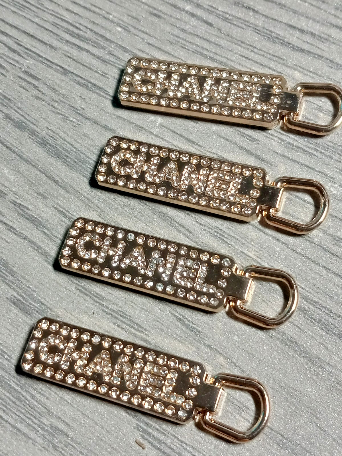 Lot Of 4 Designer Silver Tone & faux diamonds Pendants , zipper pull, charms