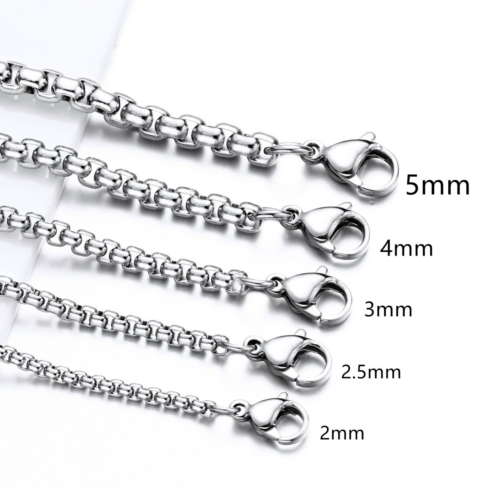 USA Stock 3/4mm Woman Man 316L Stainless Steel Square Rolo Box Chain 18-28”