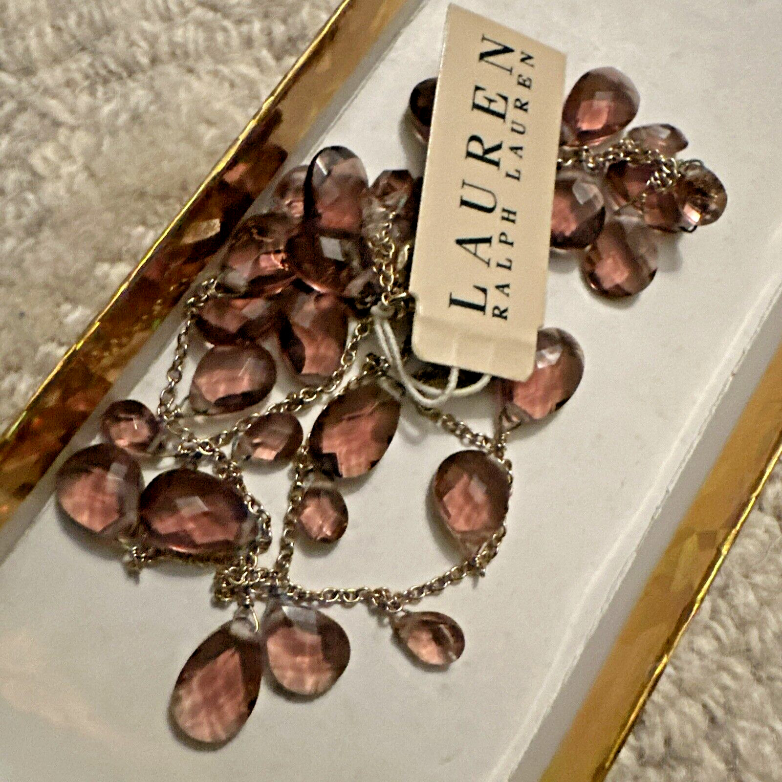 Ralph Lauren Amethyst Teardrop Chain Multi-Charm Pendant Necklace Collar New NWT