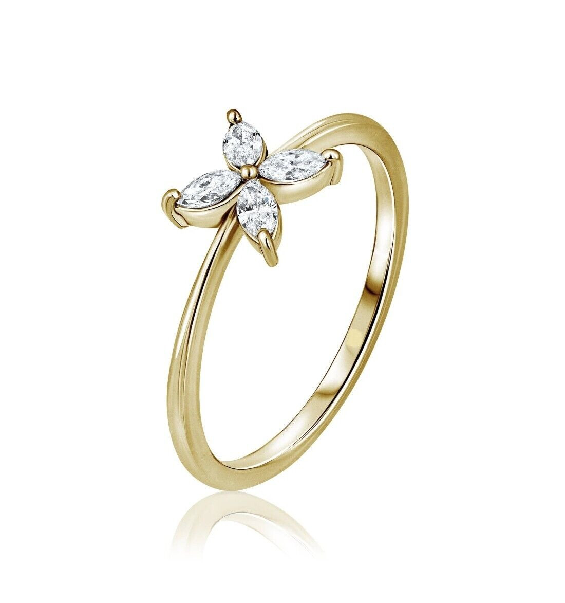 1.5Ct Marquise Cut Real Moissanite Flower Ring Solid 10K Yellow Gold