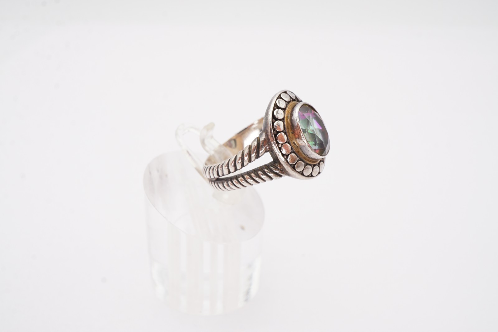 Sterling Silver 925 Mystic Topaz Ring Size 9 Dotted ATI
