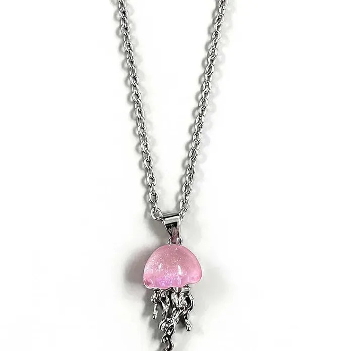 Blue Pink Jellyfish Pendant Necklace Women Y2K Charm Mood Tracker Gift