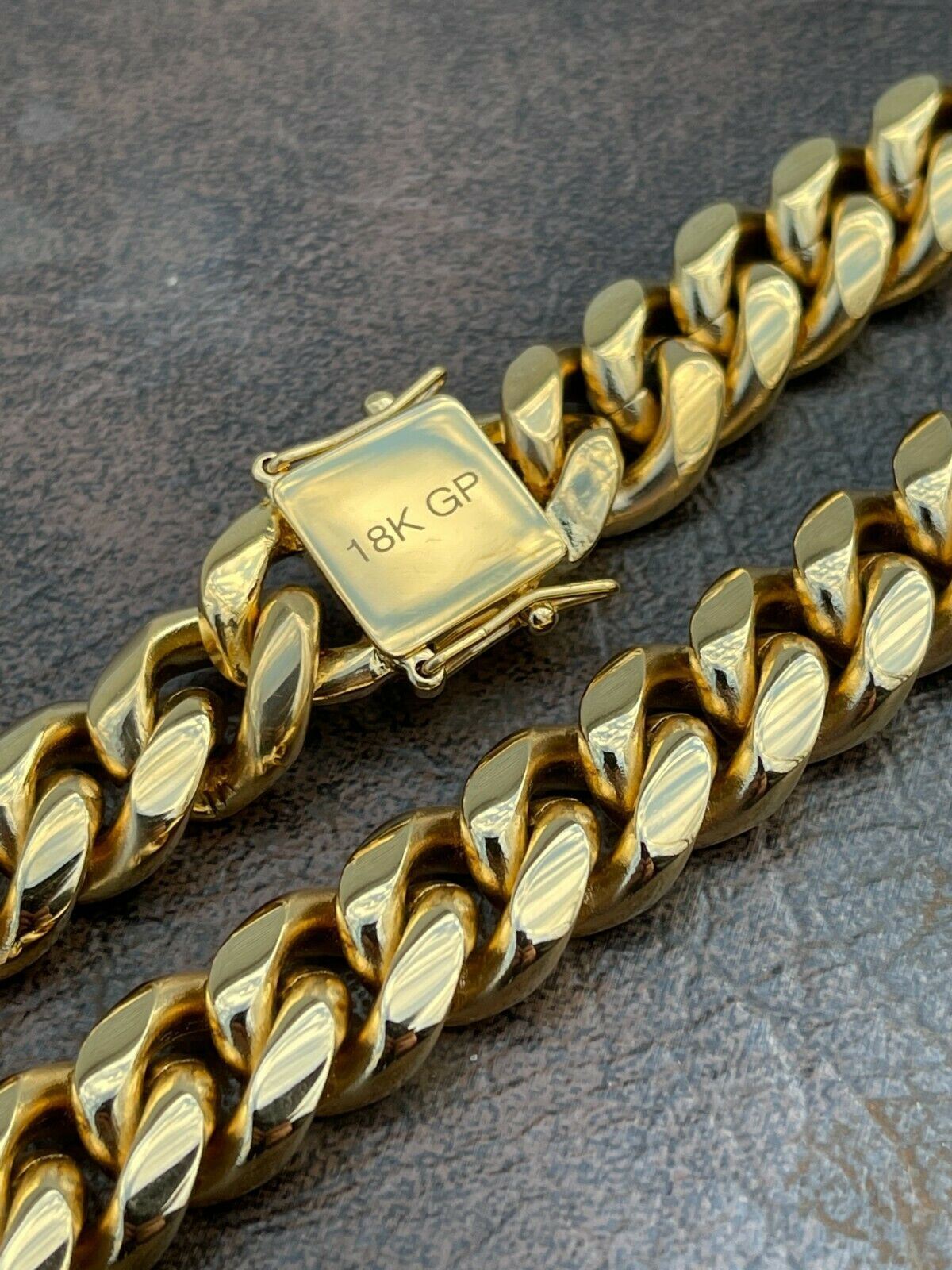 Miami Cuban CHOKER Chain Solid 18k Gold Plated Stainless Steel Unisex 18″ 20″