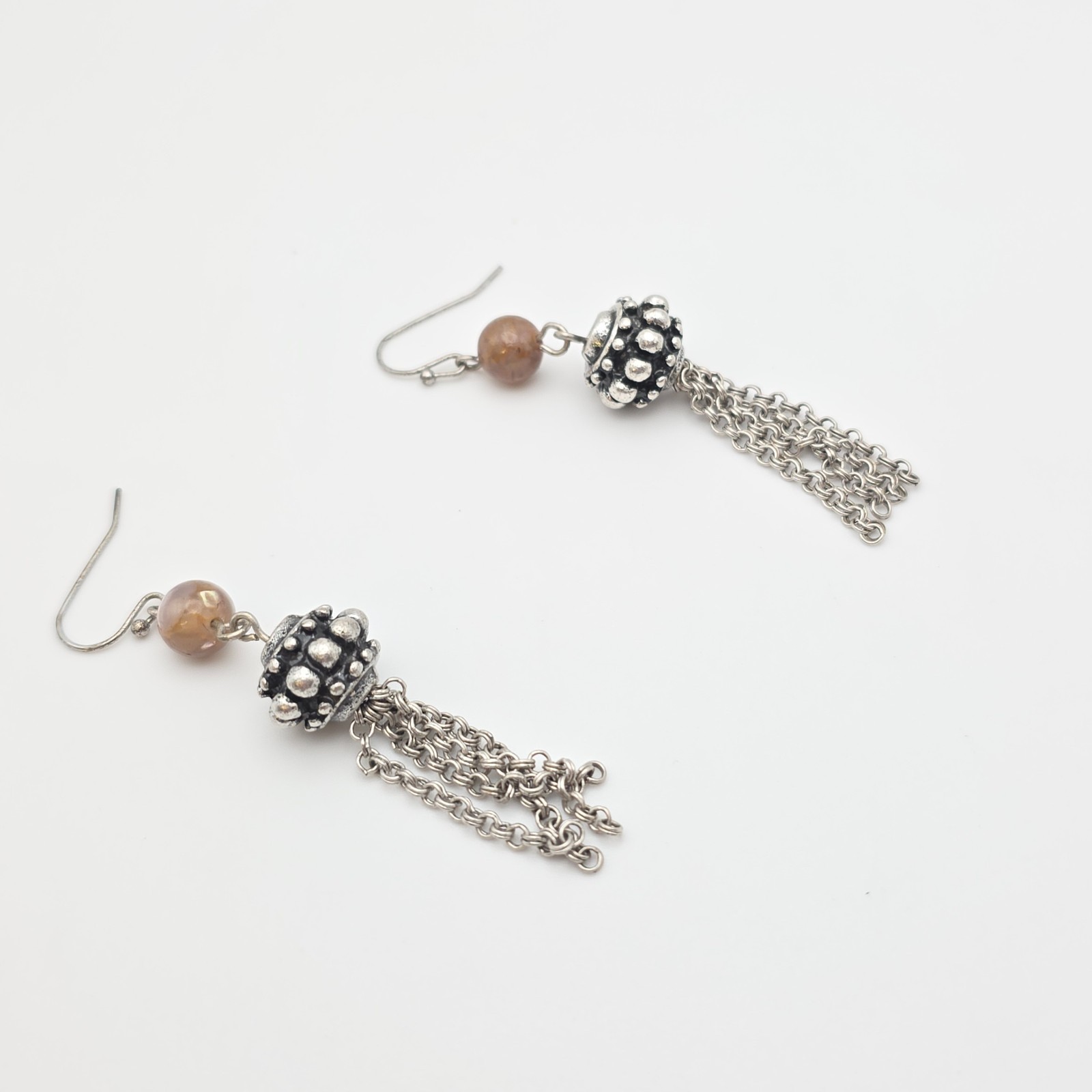 SONOMA Life + Style Earrings Silver Tone Beaded Tassel Dangle Drop On Card