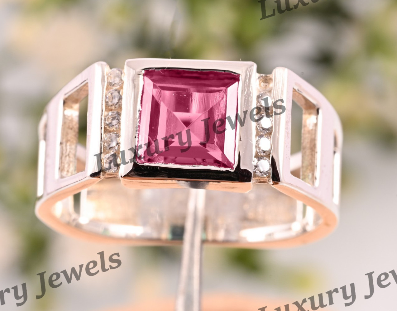 Natural Pink Tourmaline Men’s Ring 925 Sterling Silver Handmade Gift