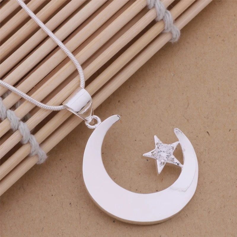 925 Sterling Silver Necklace Pendant Moon and stars For Women Exquisite Student