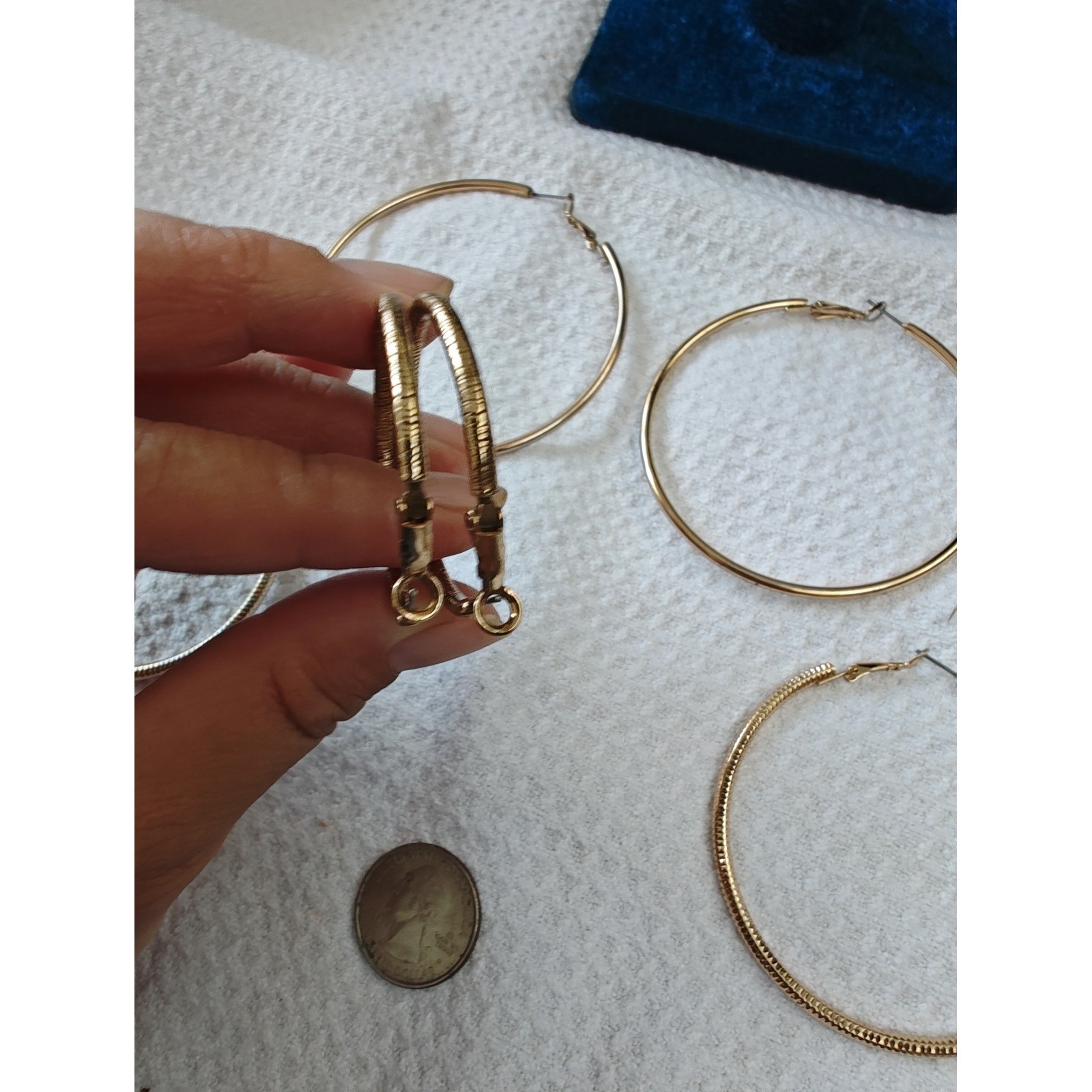 Hoop Earrings Gold Textured and Smooth and Ribbed 3 Pairs