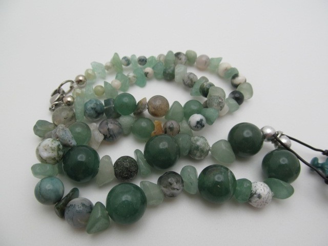 Multi Green Natural Stone Jade Agate Fluorite Enamel & Glass Lantern Necklace