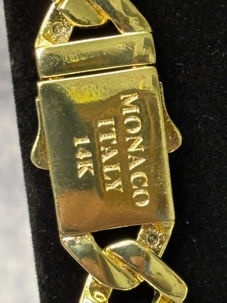 14K Gold Filled Cuban Link Monaco Chain 20″ 12mm & Bracelet 8″ Iced Box Lock Men