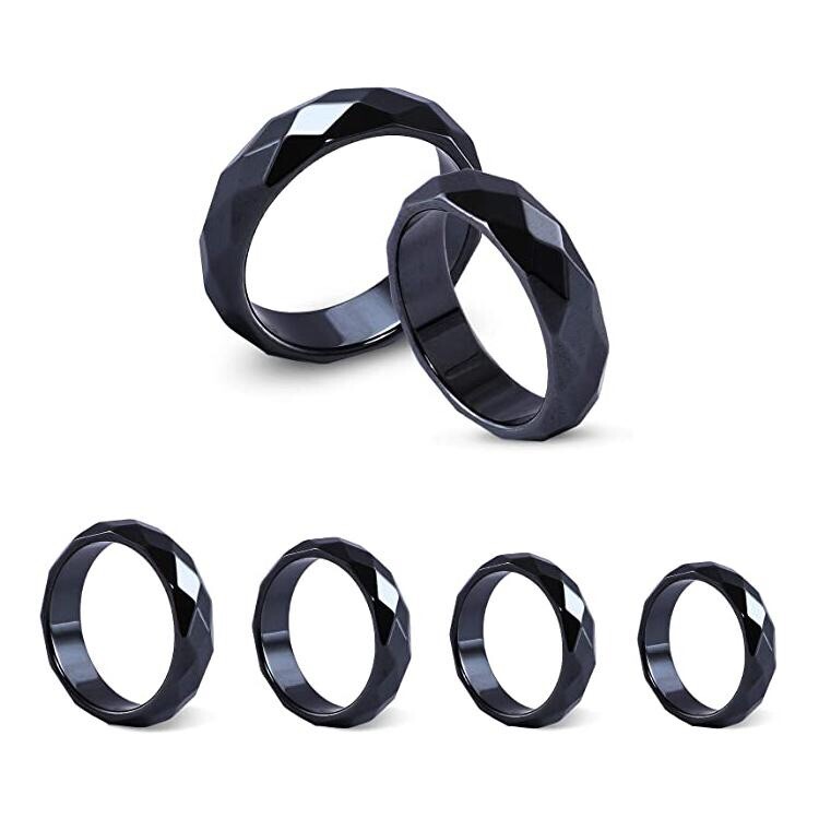 6MM WIDE MAGNETIC HEMATITE FACETED UNISEX RING SIZE 5-13 FREE SHIPPING