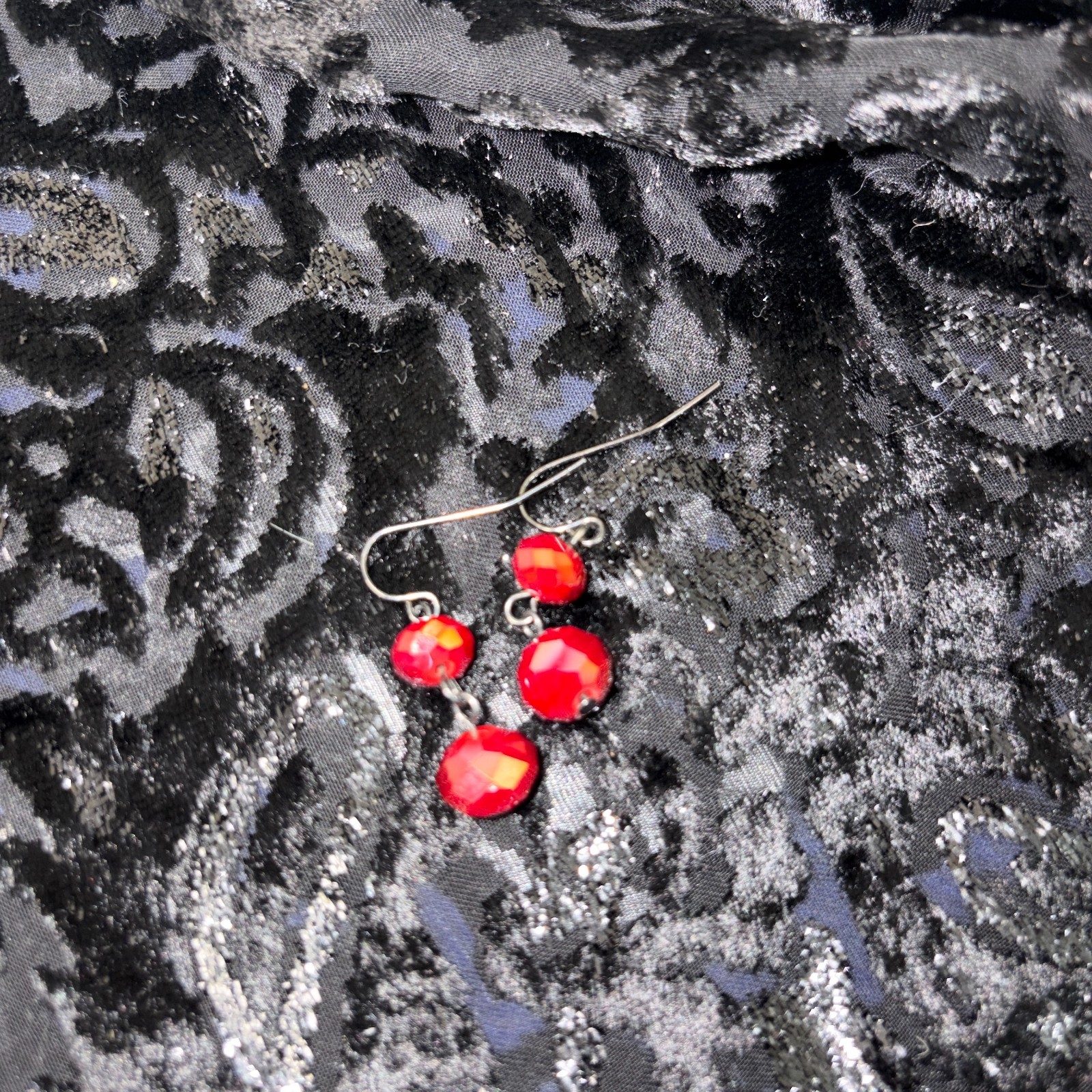 Dark Cherry Red Aurora Borealis Crystal Drop Earrings Hematite Tone Whimsigoth