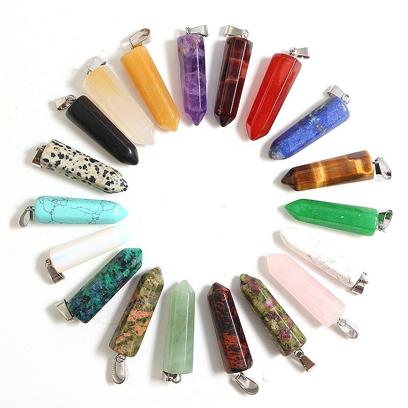 Wholesale 24pcs/lot Assorted Natural Stone Pendants Point Charms pillar pendant