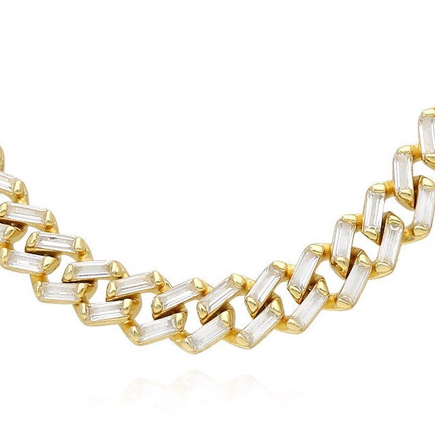 18K Yellow Gold Over Silver 7mm Miami Cuban Baguette Simulated Diamond Necklace