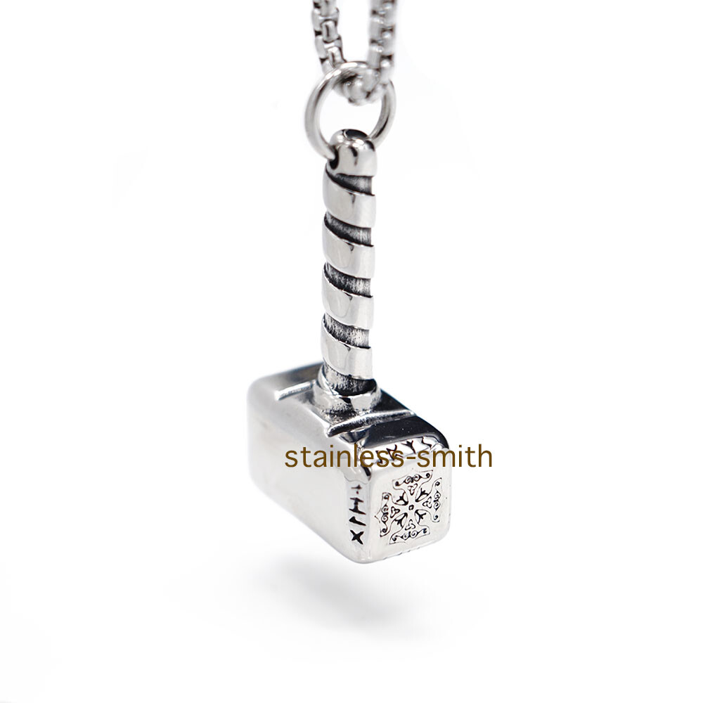 Stainless Steel Nordic Viking Men’s Thors Hammer Mjolnir Pendant Necklace Chain