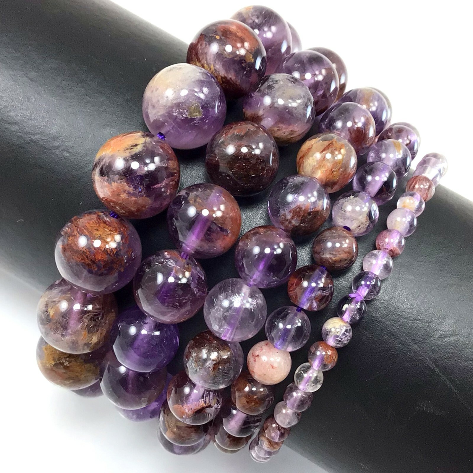 Handmade Gemstone Natural Super Seven Crystal Beaded Bracelet 7.5″ 4 6 8 10 12mm