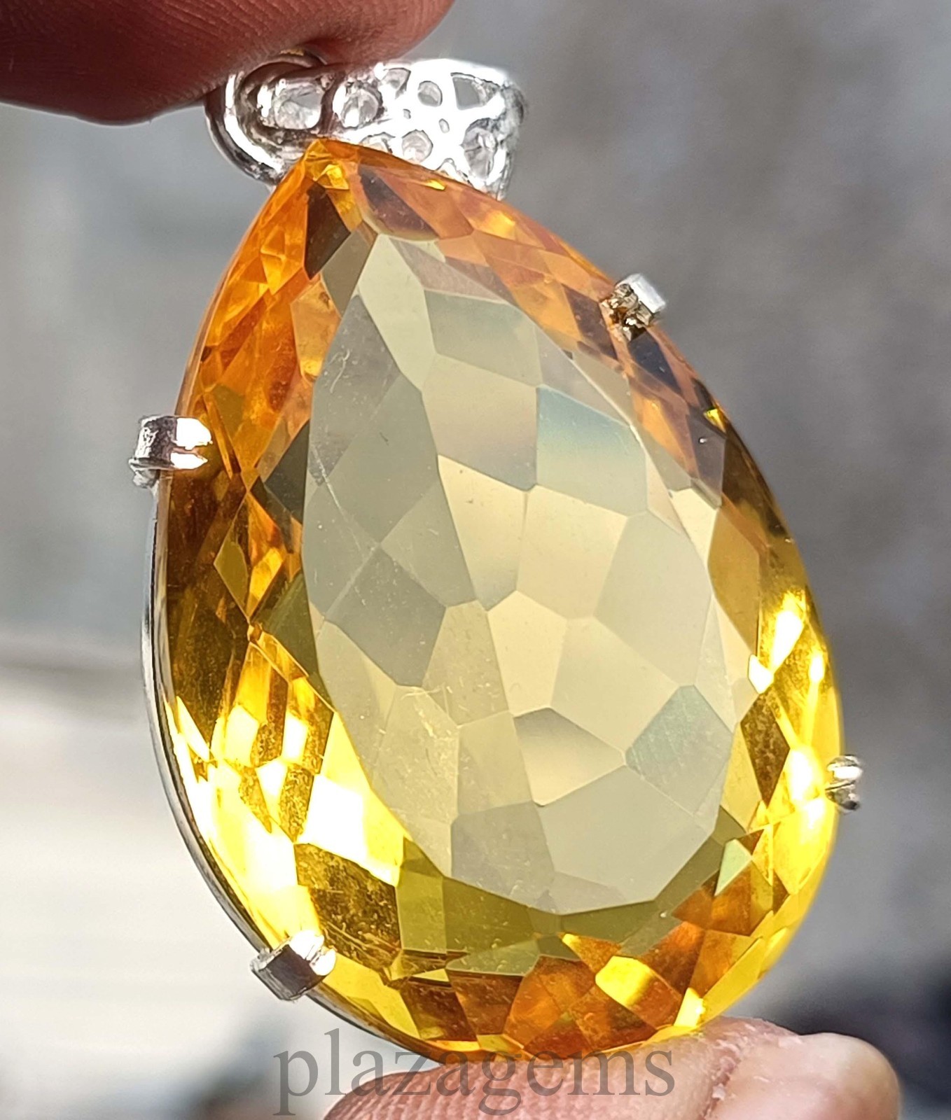 92.05 Ct Natural Yellow Sapphire Pear Cut Pendant 925 Sterling Silver Gems 5DSL