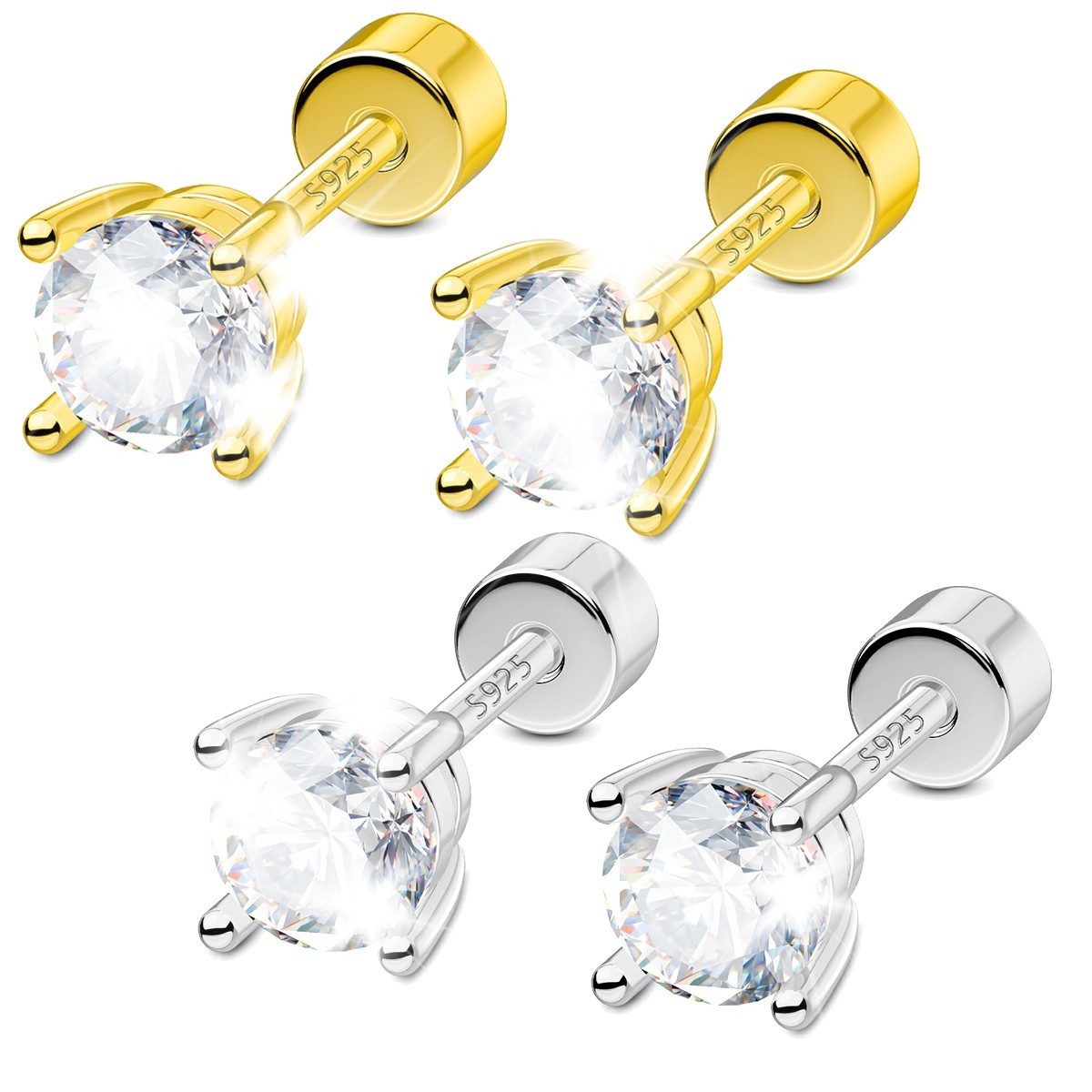 2pcs 925 sterling silver zircon stud earrings