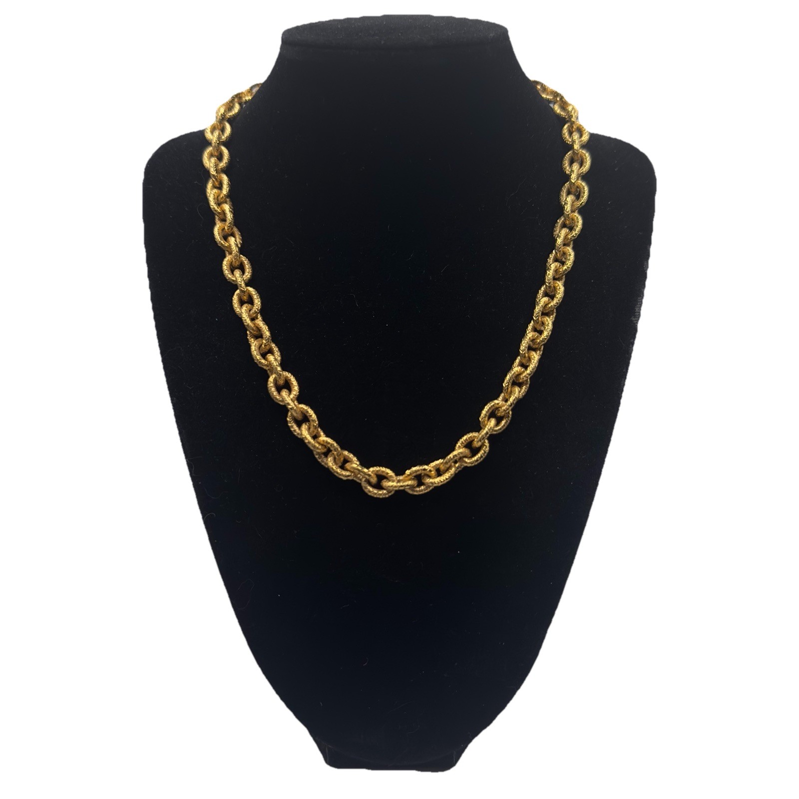 Gold Tone Necklace Textured Rolo Link Chain 16″ Heavy Layering Beautiful Quality