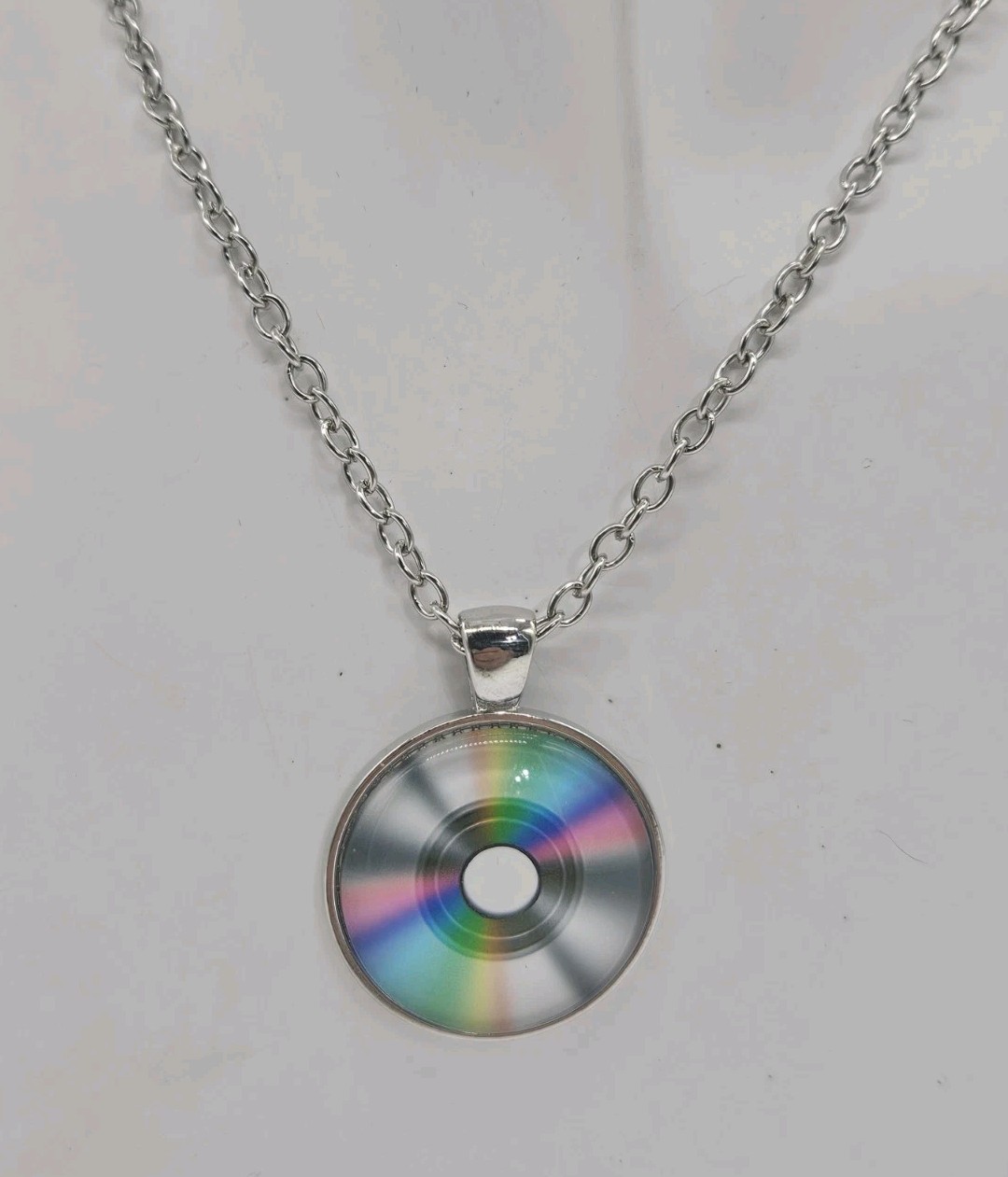 Music Record Pendant Necklace – Music Themed Jewelry – Silver Tone Disc & Chain