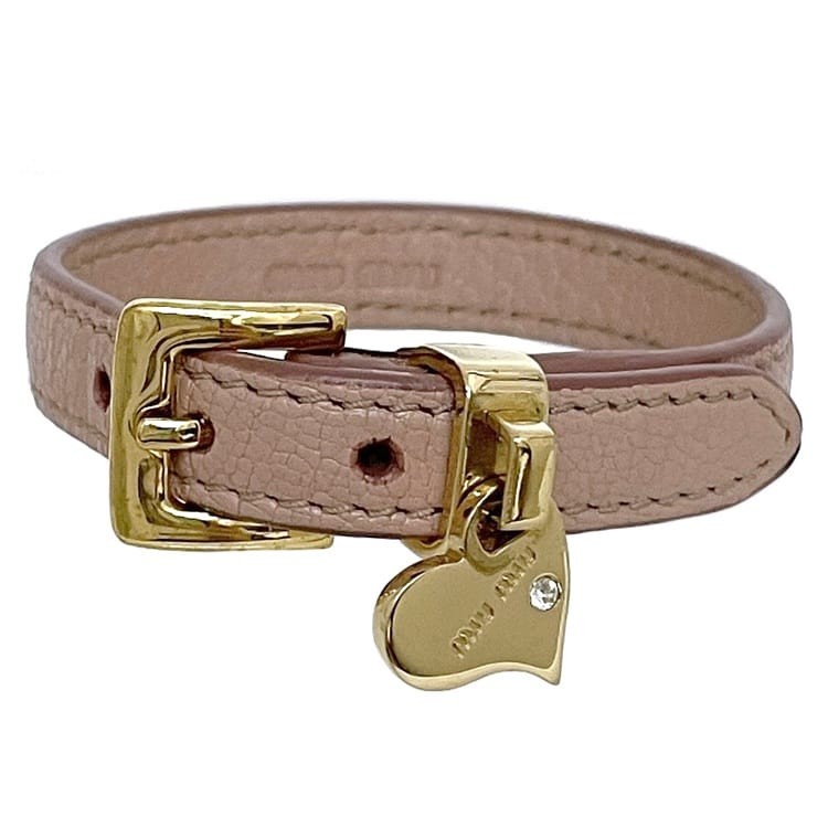 Miu Miu Bracelet Pink Beige Heart Leather GP Used Miu Miu Bracelet Swing