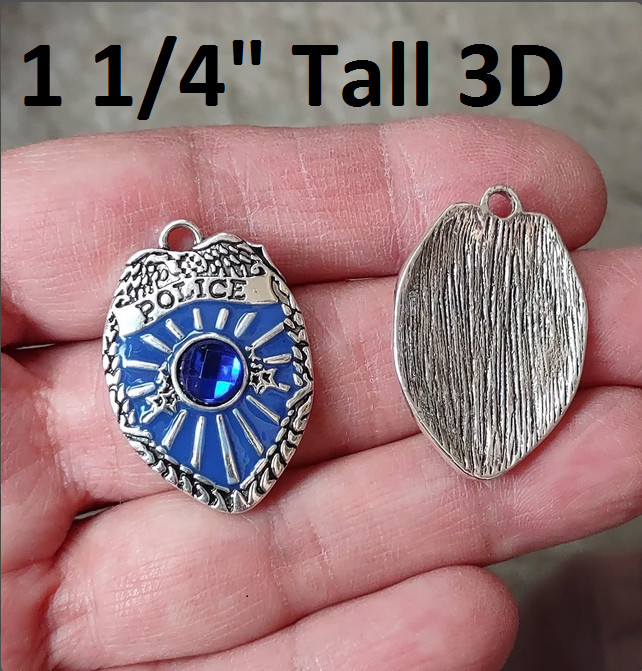 3D POLICE BADGE COP OFFICER Pendant on 24″ 925 Plated Sterling Silver Necklace