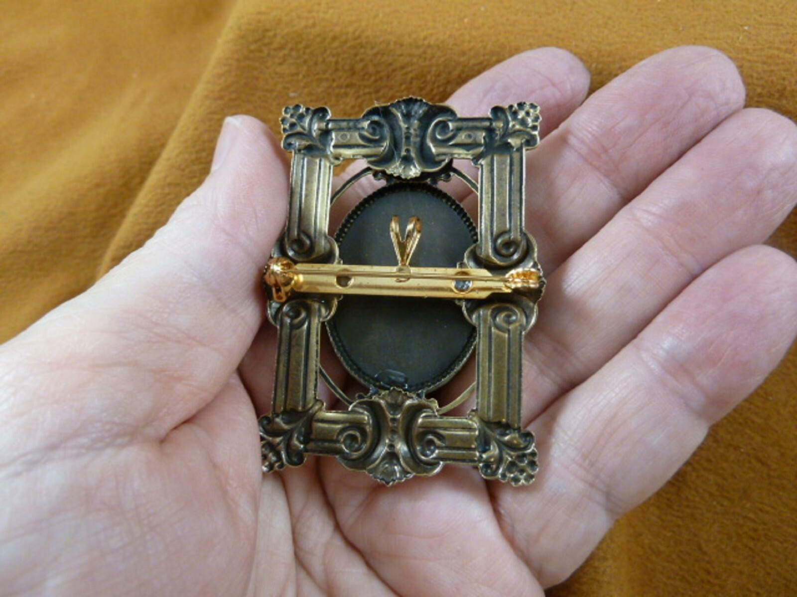 (CM58-48) Rebecca at the Well House orange CAMEO PIN pendant jewelry Pine resin