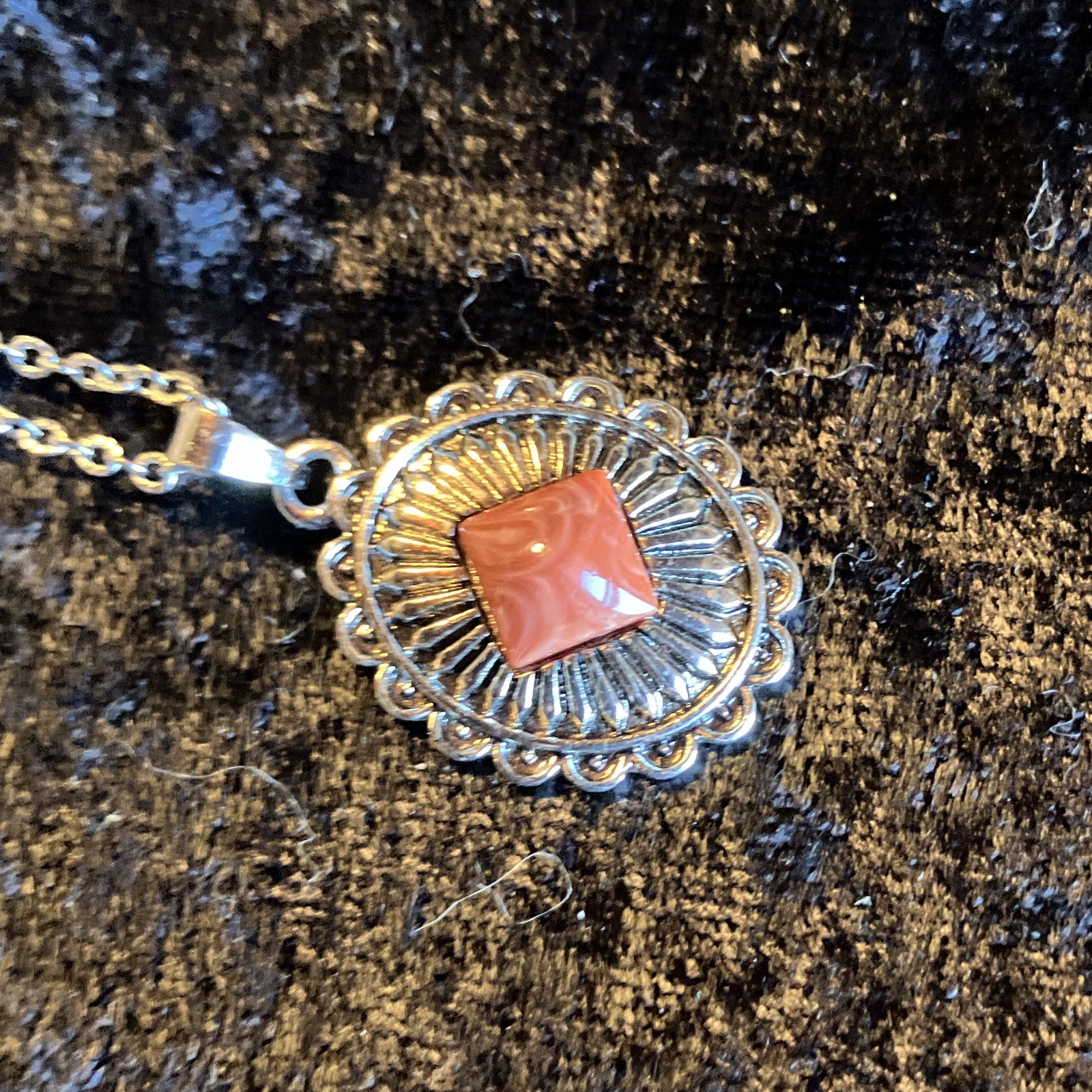 Orange Silver Tone Necklaces Pendant & Floral Screwback Earrings Jewelry Set