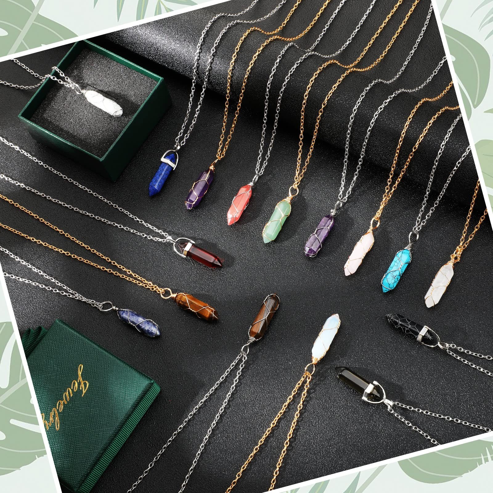 16 Pcs Hexagonal Crystal Pendant Necklace Full Wire Wrap Gemstone Necklace