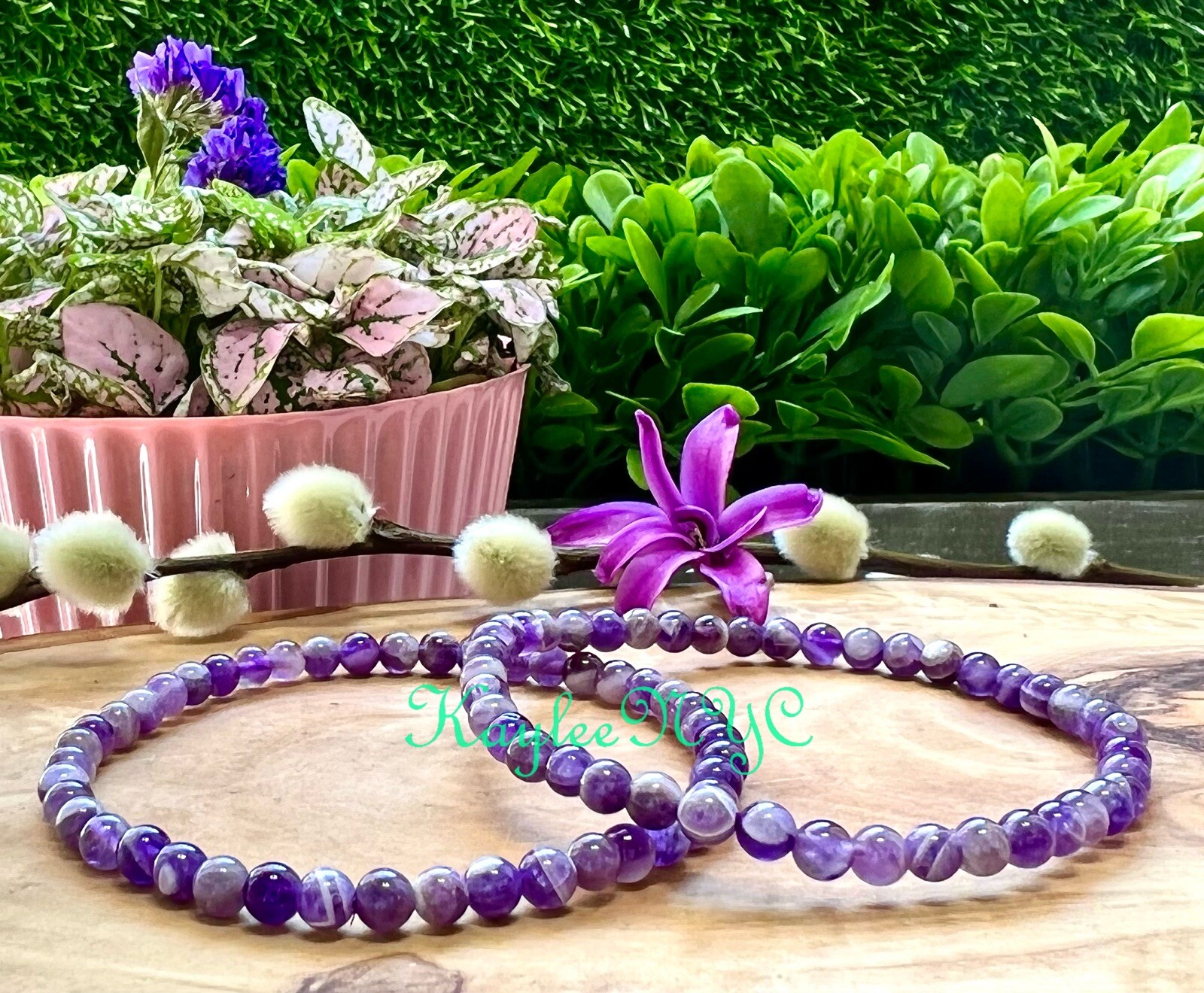 Wholesale Lot 6 Pcs Natural Chevron Amethyst 4mm 7.5” Crystal Stretch Bracelet