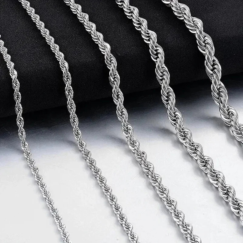 Twisted Rope Chain Necklace For Men Women Stainless Steel No Fade Classic Look