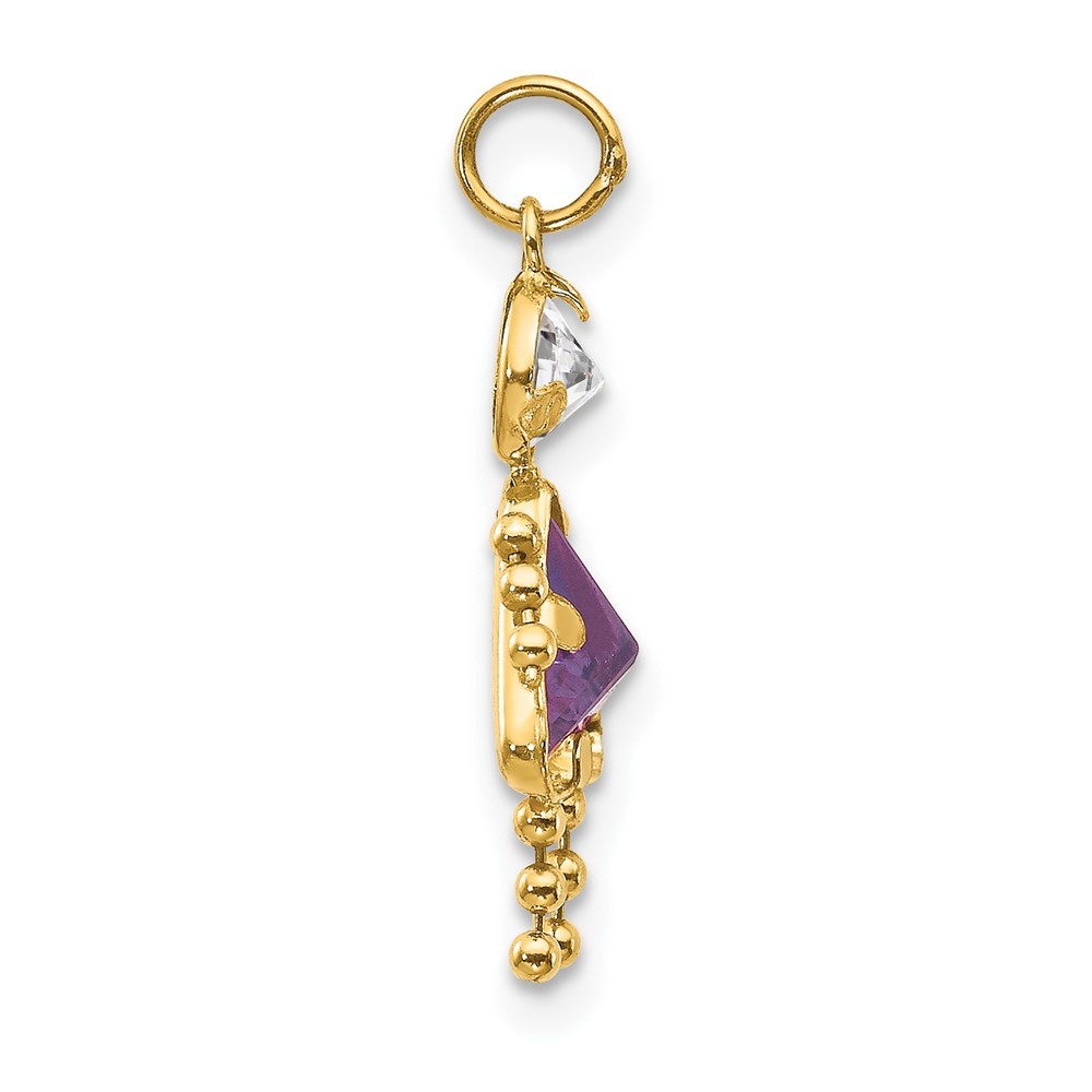 10k Yellow Gold Cubic Zirconia Feb Birthstone Girl Charm Pendant L 20mm, W 10mm