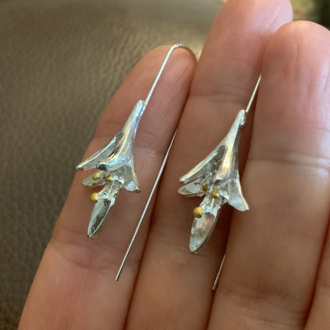 Anthropologie Style Silver Floral Threader Earrings Botanical Minimalist Boho