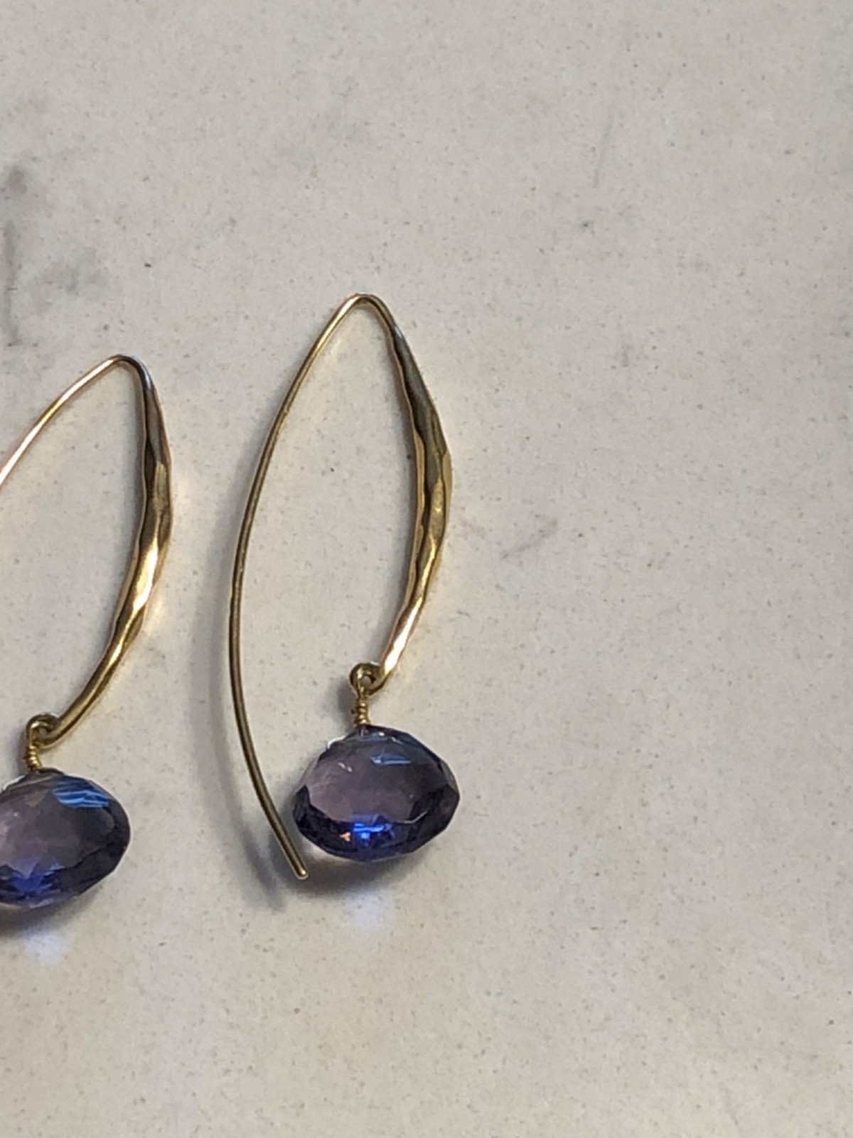 Stella & Dot Retired Gold Wired Purple Amethyst Teardrop Stone Dangle Earrings