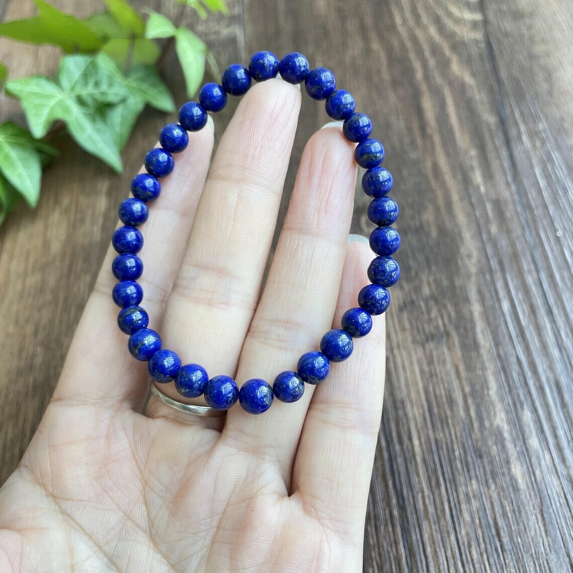 Handmade Natural Lapis Lazuli Elastic Stretch Bracelet – 8mm Round Gemstone Bead