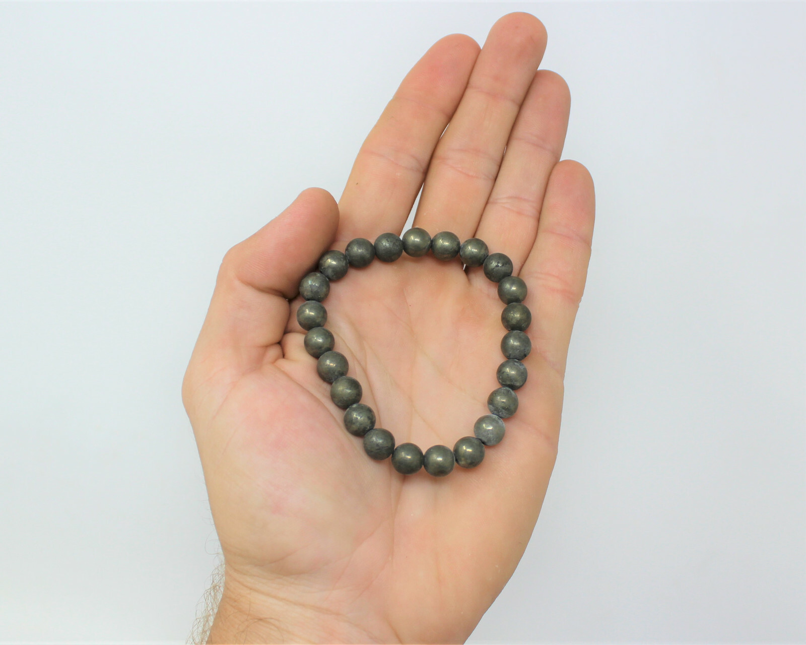 Pyrite Bead Bracelet: 8 mm Round Crystals (Natural Pyrite Stretch Bracelet)