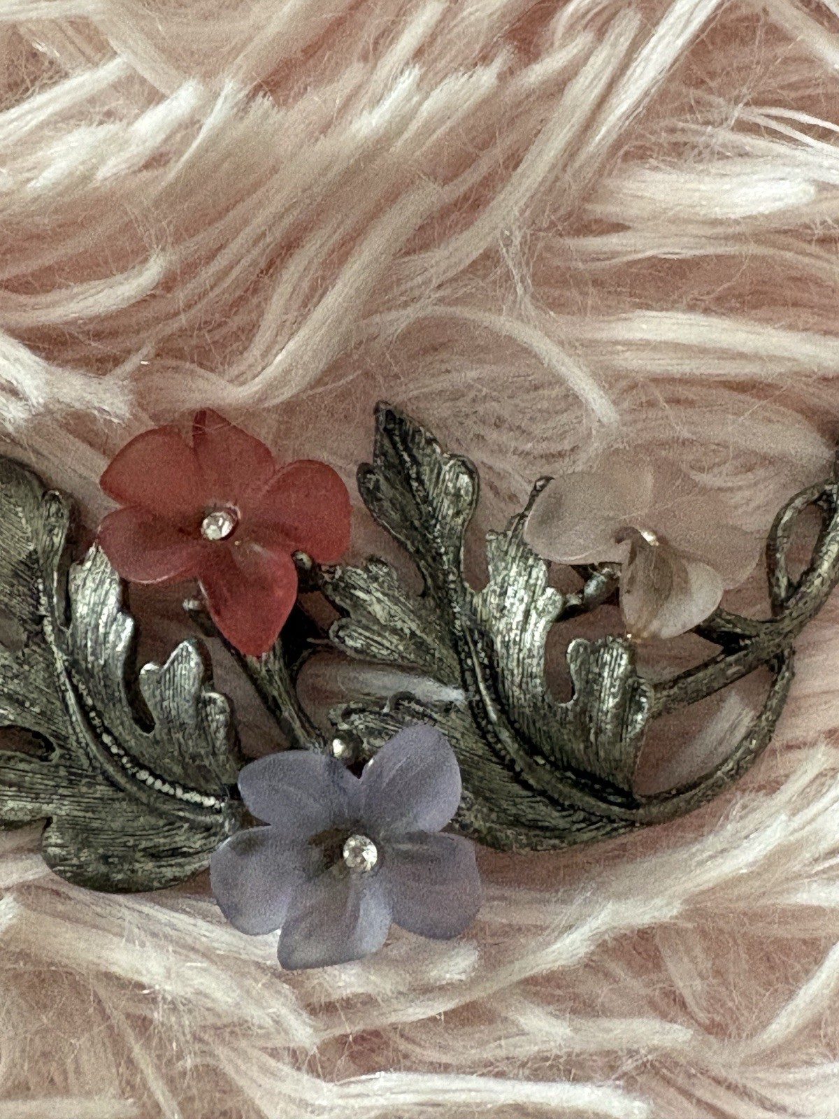Vintage Lia Sophia Silver Tone Floral Flower Brooch Pin Signed Pink Purple White