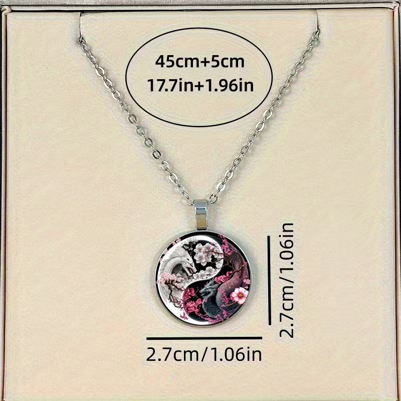 Dragon Yin-Yang Round Necklace Jewelry Magical Gothic Pendant