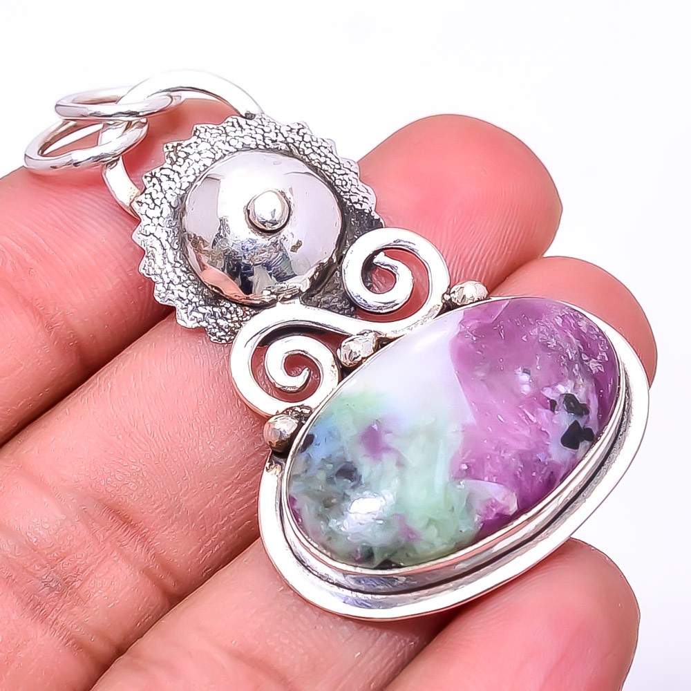 Ruby With Zoisite – Tanzania 925 Sterling Silver Pendant 2.15″ P34 Gift for her