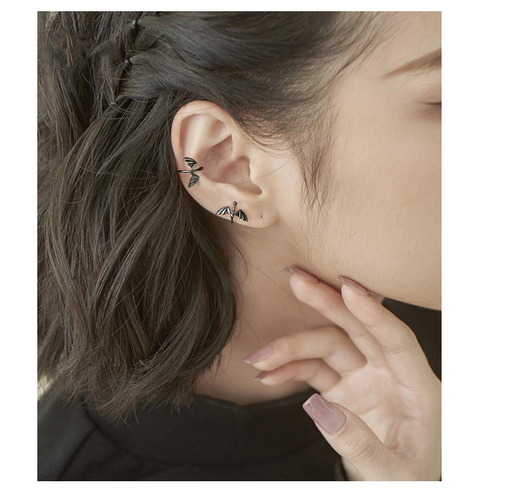 Gothic Punk Black Dragon Ear Cuff Tiny Devil Non-Piercing Cartilage Earrings TH3