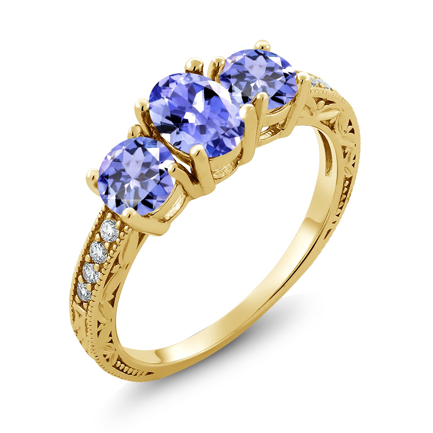 1.79 Ct Oval Tanzanite 18K Yellow Gold Plated Silver Moissanite Ring