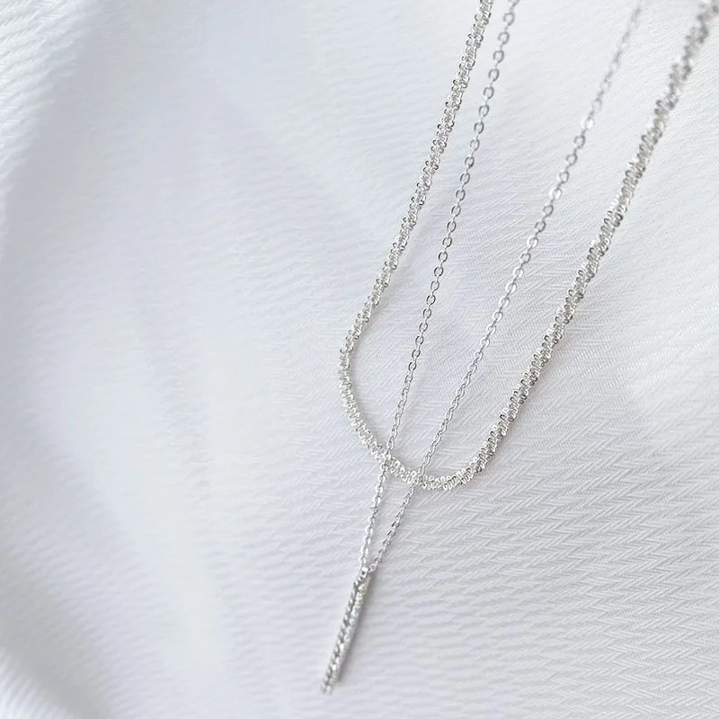Zircon Pendant Necklace 925 Sterling Silver Double Layer O Chain Jewelry