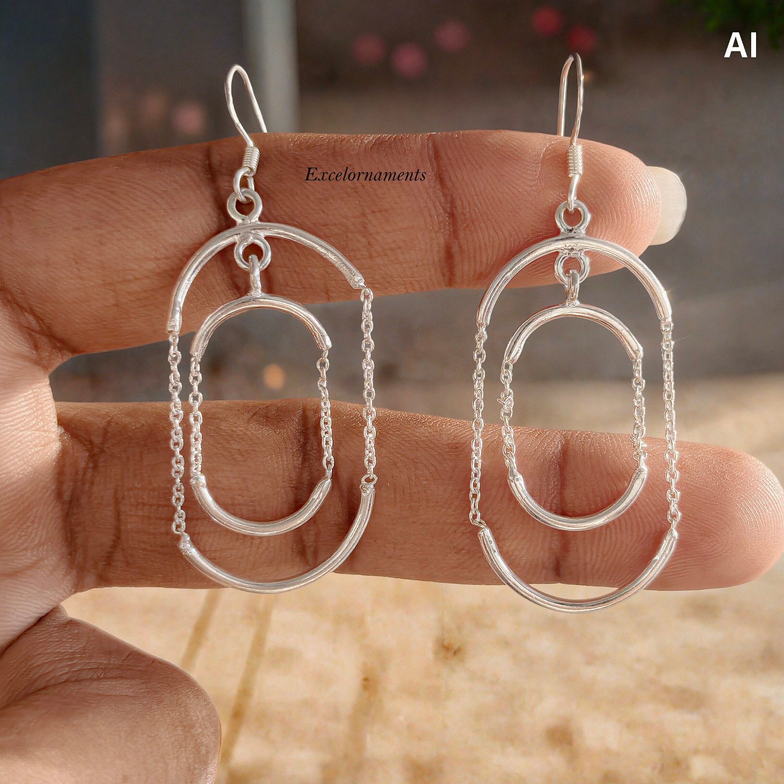 Multi-Hoop Textured Layered Drops Earrings 925 Sterling Silver Pretty Earring