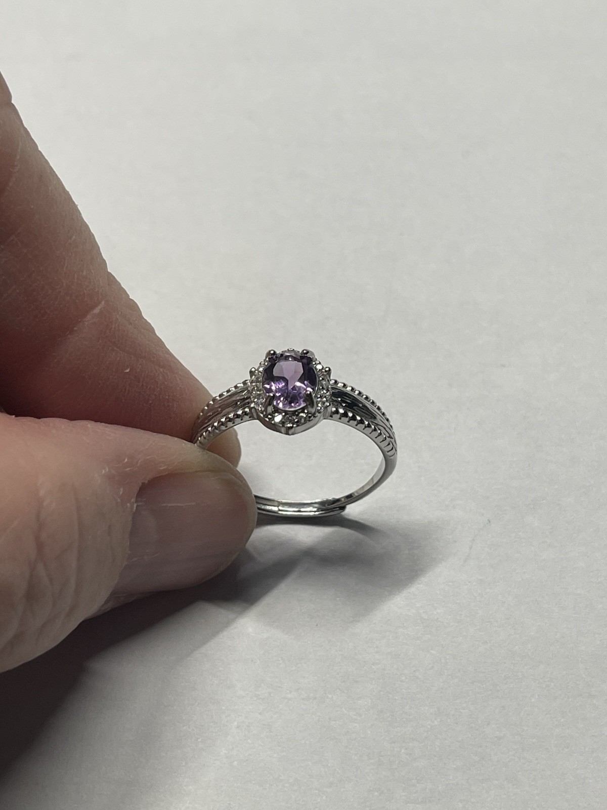 Adjustable 6 7 8 9 10 Silver Band Ring Purple Amethyst S925 NEW
