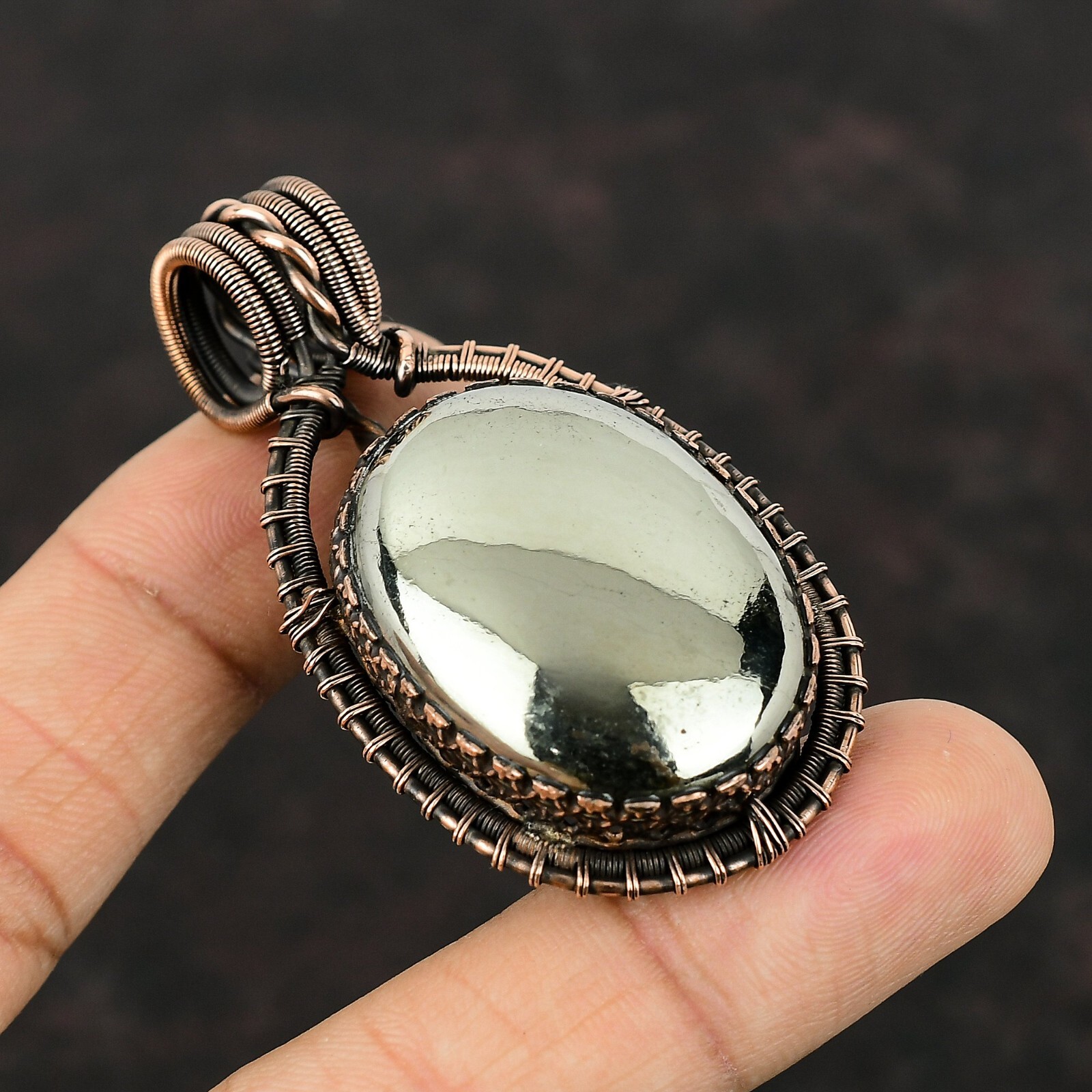 Wedding Gift For Her Copper Apache Pyrite Jewelry Wire Wrapped Pendant 2.52″