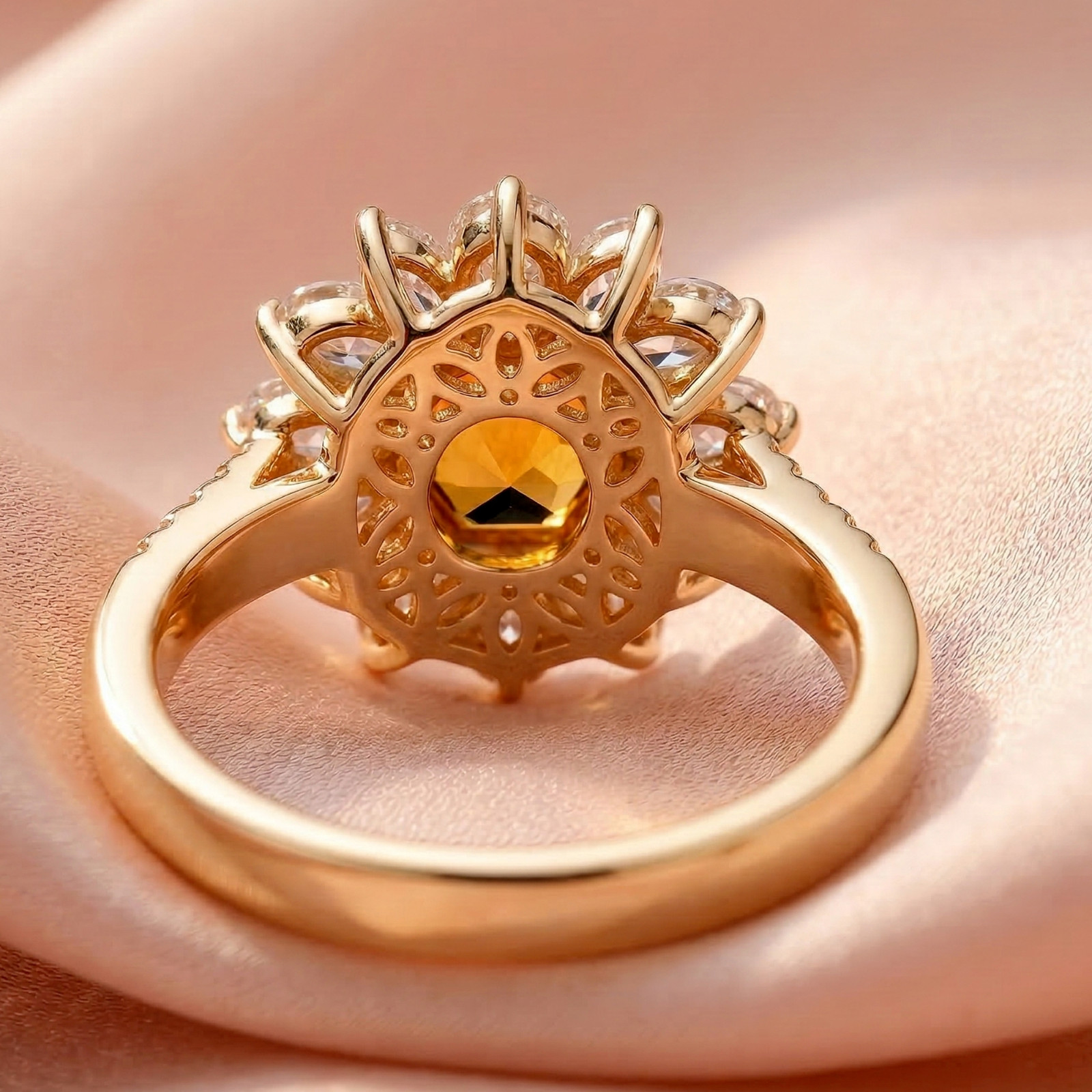 925 Sterling Silver Yellow Citrine Gemstone & Moissanite Handmade Ring