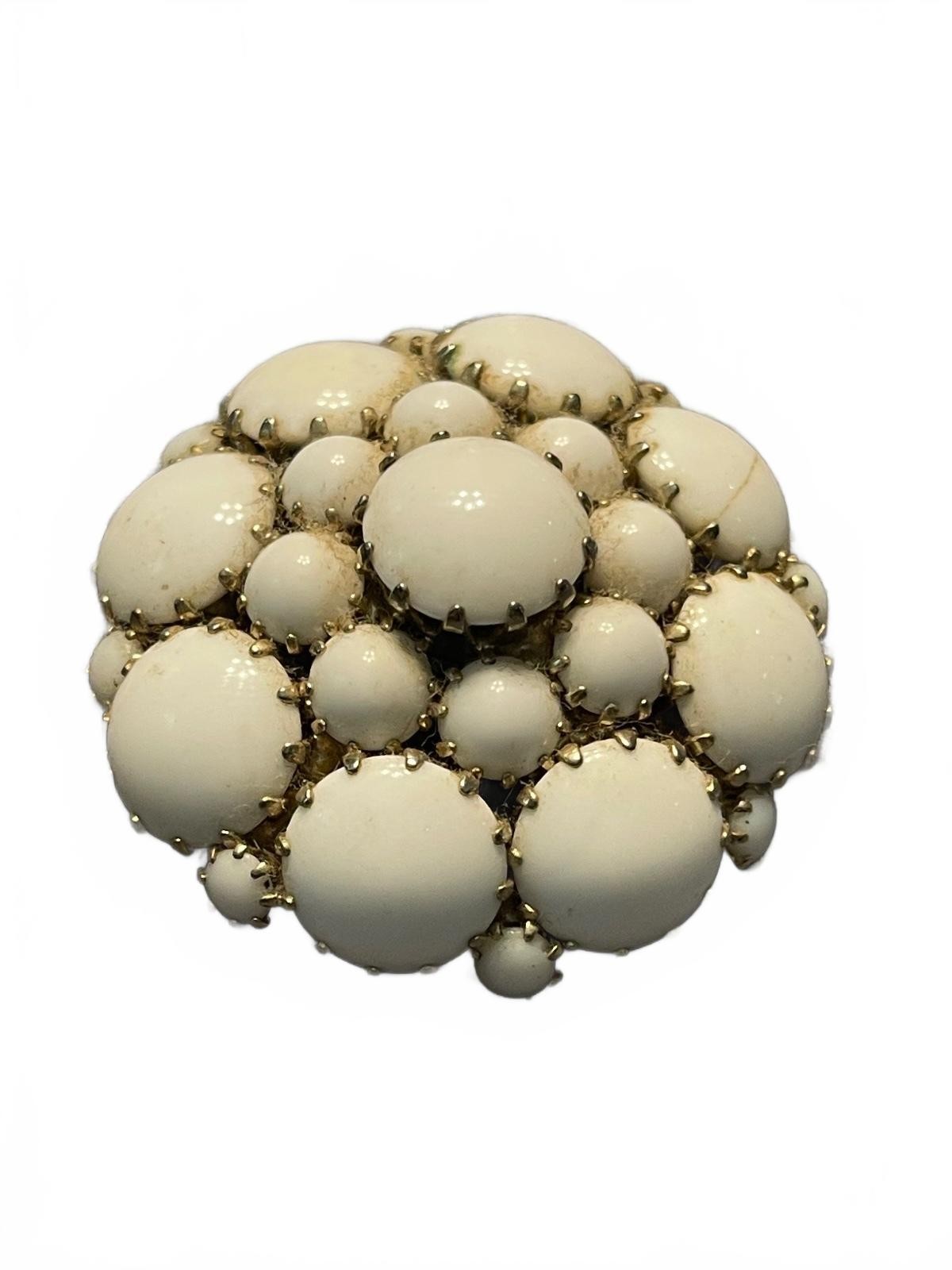 Vintage Clustered White Dome Milk Glass Brooch Pin