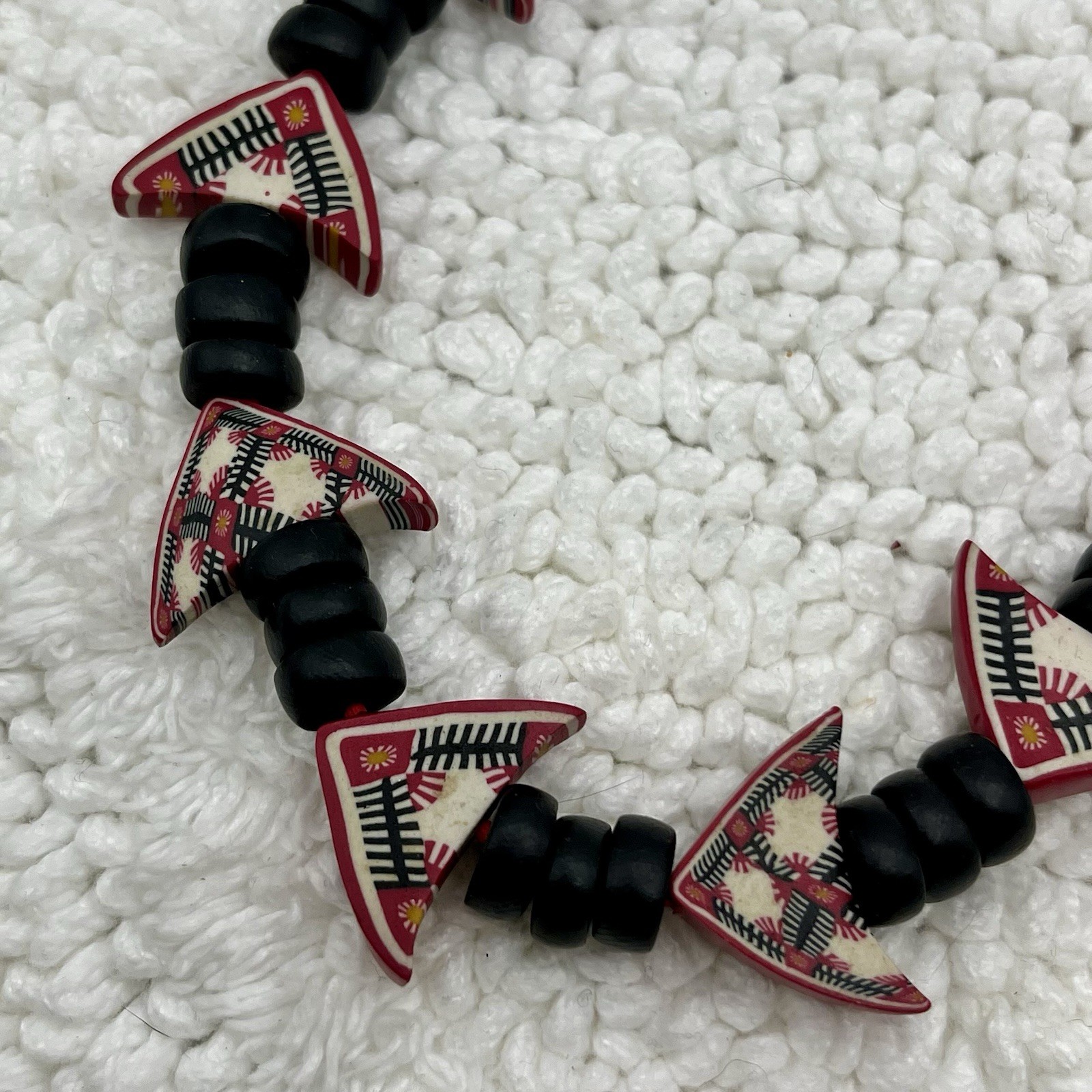 Geometric Ethnic Bead Necklace Retro Black Red White Polymer Statement 22″